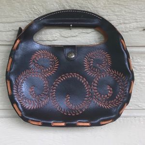 Wabag Tooled Leather Top Handle Bag Purse